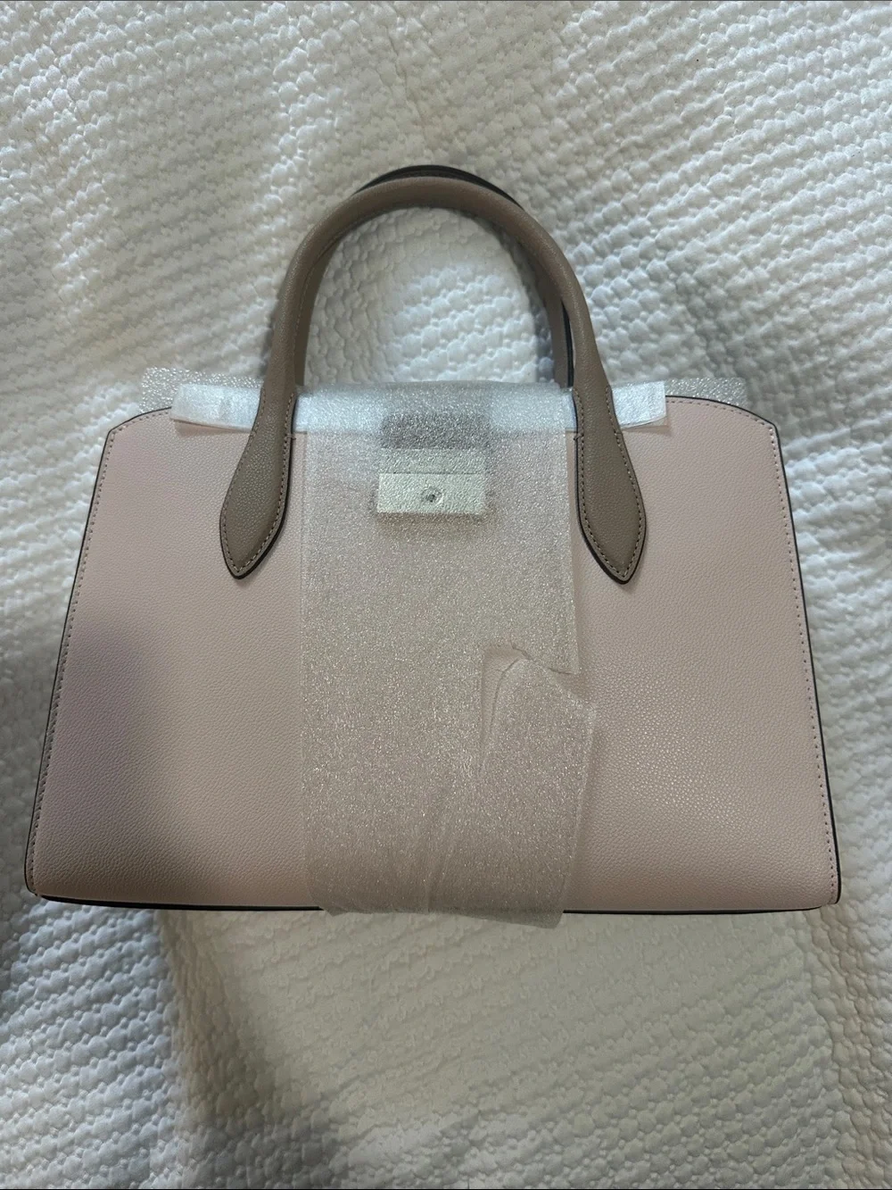 kate spade Pebbled Leather Satchel in Blush Pink and Taupe Handles